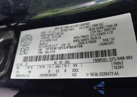 2018 Ford F-150 Lariat из США, поврежденный, VIN 1FTEW1E53JFB89708